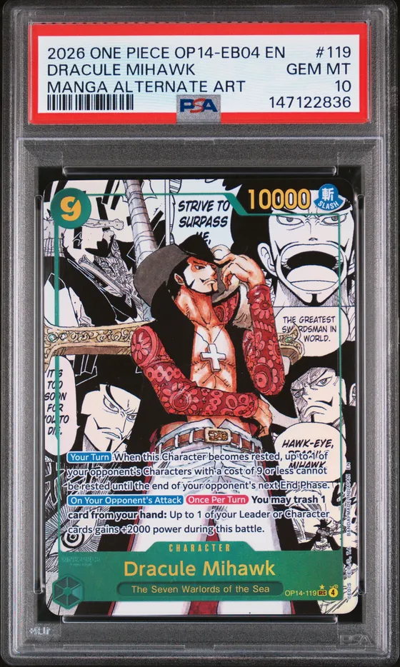 2026 One Piece Op14-Eb04-The Azure Sea's Seven #119 Dracule Mihawk Manga Alternate Art